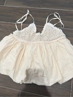 Anthropologie Cream Crochet-Bust Spaghetti Strap Camisole